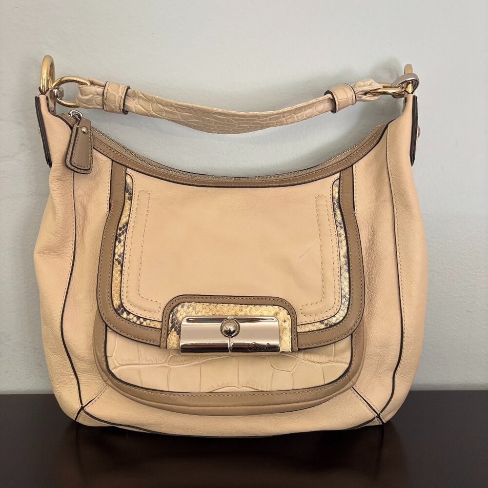 Coach Kristin Spectator Cream & Taupe Leather Hobo